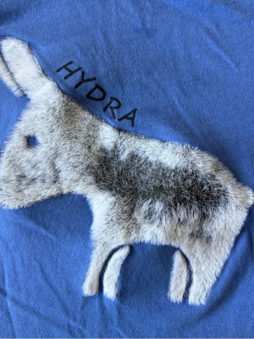 Kids Blue T‑Shirt Textured Fuzzy Donkey Graphic Applique - Hydra, Greece | Sz 2
